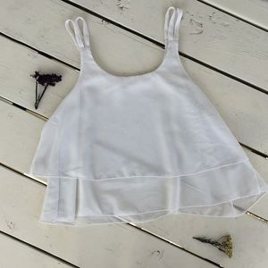 White cropped layered sheer tank top